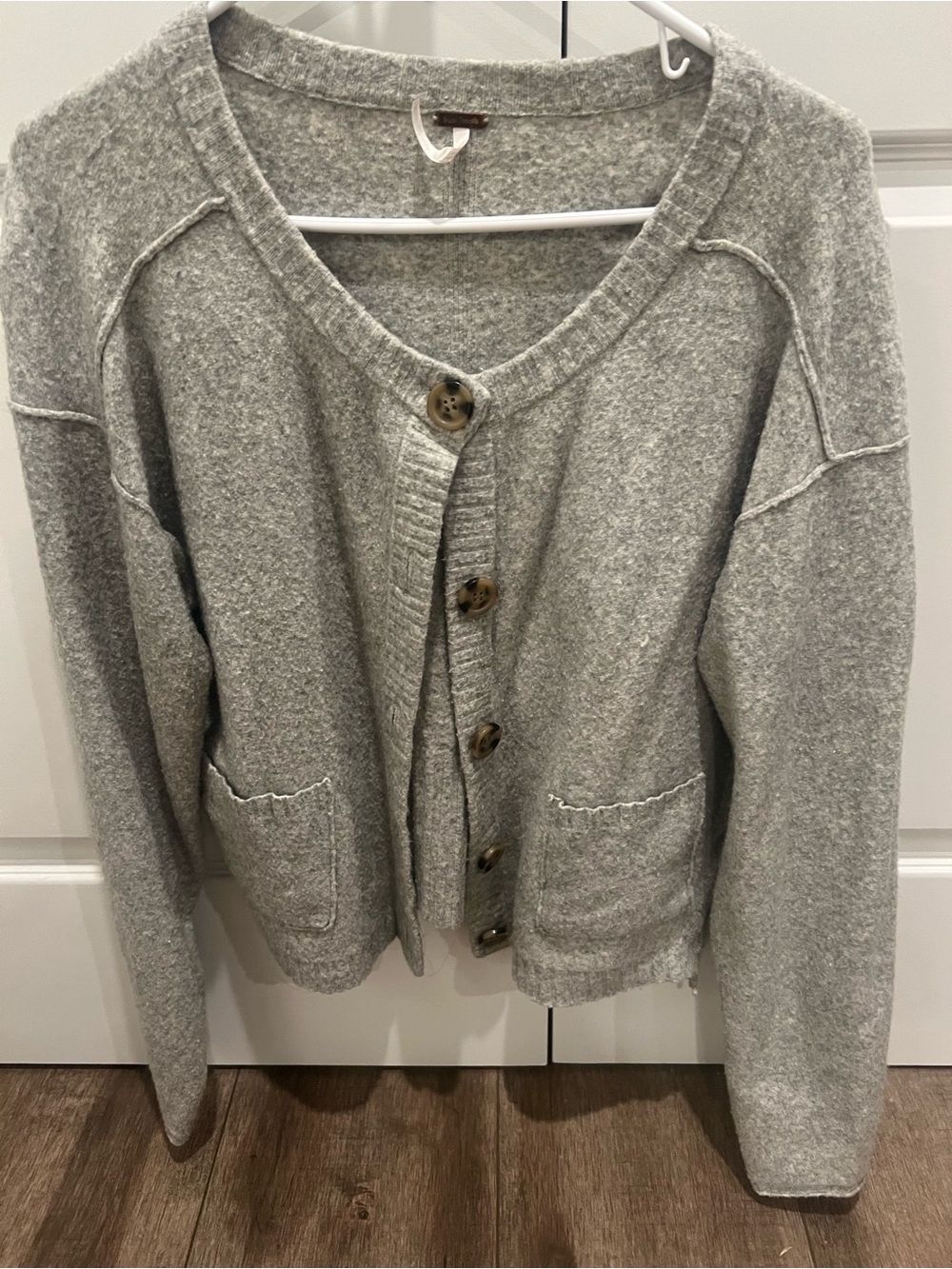 Free People Heather Gray Button Front Knit Cardigan